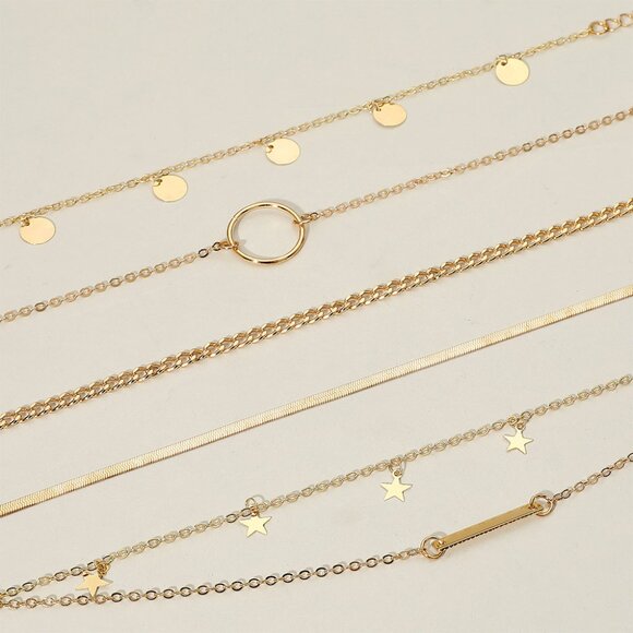 5PCS - ANKLETS Boho Charms and Beaded Layered Gold Dipped Chains Summer Set NEW - Picture 3 of 4